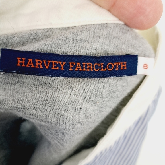 Harvey Faircloth‎ Seersucker Stripe Ruffle Cap Sleeve Button Front Top - Picture 7 of 10